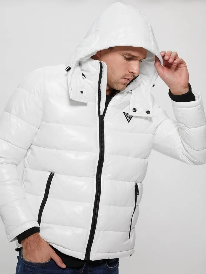 Jackets and Coats GUESS Men Anthony Logo Puffer Jacket Pure White Multi Jackets and Coats GUESS Men Anthony Logo Puffer Jacket Pure White Multi