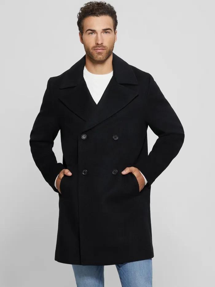 Jackets and Coats GUESS Men Bel Air Melton WoolBlend Peacoat Black