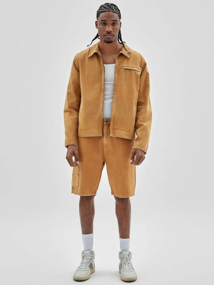 Jackets and Coats GUESS Originals Aged Denim Work Jacket Go Vintage Tan Wash GUESS Men Jackets and Coats GUESS Originals Aged Denim Work Jacket Go Vintage Tan Wash GUESS Men