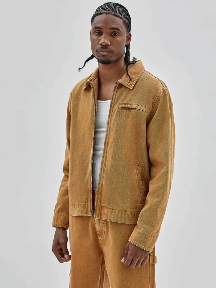 Jackets and Coats GUESS Originals Aged Denim Work Jacket Go Vintage Tan Wash GUESS Men Jackets and Coats GUESS Originals Aged Denim Work Jacket Go Vintage Tan Wash GUESS Men