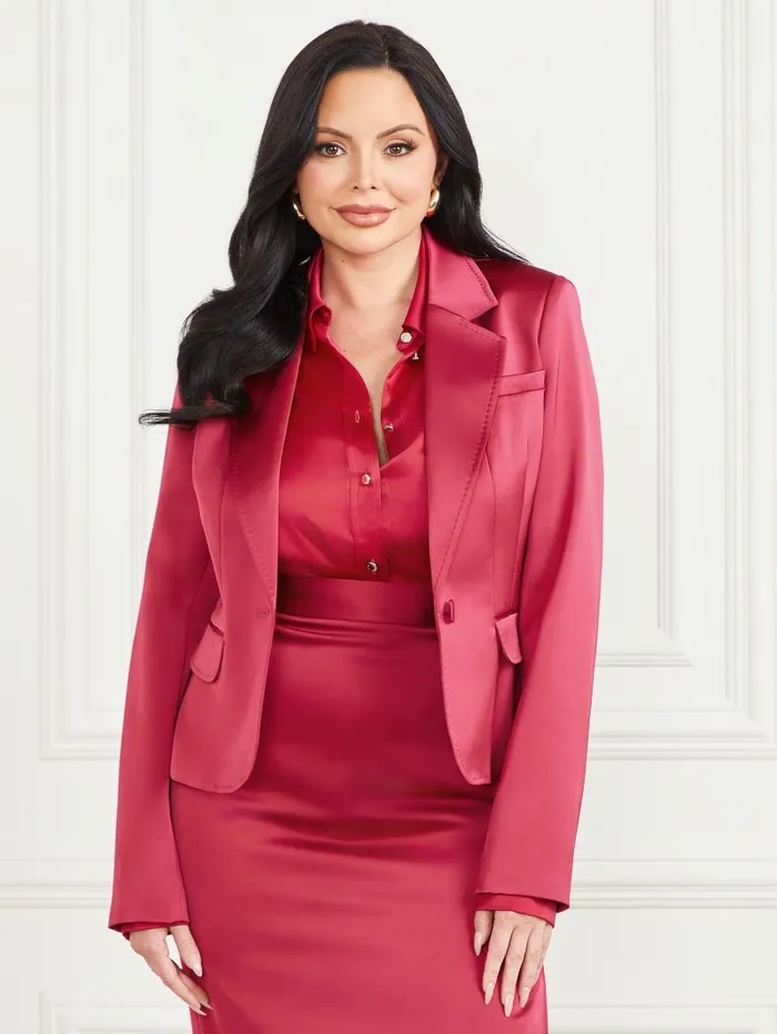 Jackets and Coats GUESS Women Corsage Solid Satin Blazer Viva Pink