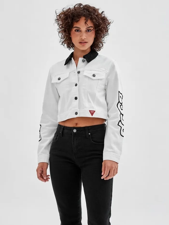 Jackets and Coats GUESS Women GUESS Originals x Betty Boop Cropped Denim Jacket Go Ecru Wash