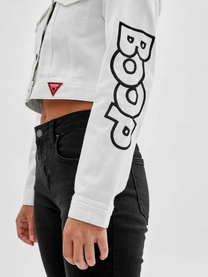 Jackets and Coats GUESS Women GUESS Originals x Betty Boop Cropped Denim Jacket Go Ecru Wash Jackets and Coats GUESS Women GUESS Originals x Betty Boop Cropped Denim Jacket Go Ecru Wash