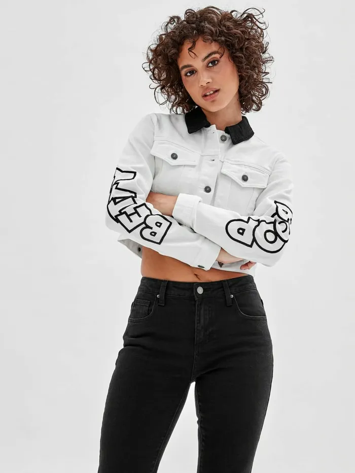 Jackets and Coats GUESS Women GUESS Originals x Betty Boop Cropped Denim Jacket Go Ecru Wash Jackets and Coats GUESS Women GUESS Originals x Betty Boop Cropped Denim Jacket Go Ecru Wash