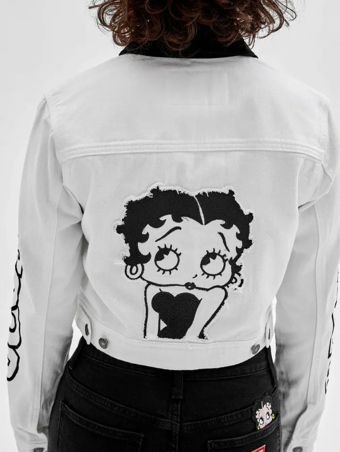 Jackets and Coats GUESS Women GUESS Originals x Betty Boop Cropped Denim Jacket Go Ecru Wash Jackets and Coats GUESS Women GUESS Originals x Betty Boop Cropped Denim Jacket Go Ecru Wash