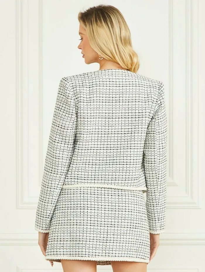Jackets and Coats GUESS Women Provence Tweed Blazer White And Black Tweed Jackets and Coats GUESS Women Provence Tweed Blazer White And Black Tweed