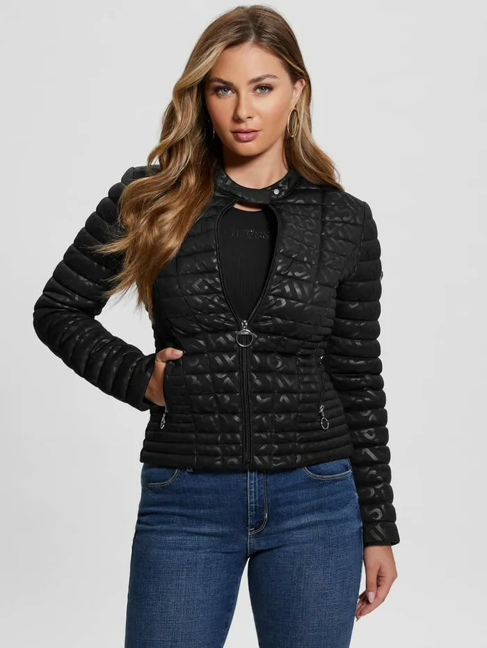 Jackets and Coats GUESS Women Vona Quilted Logo Jacket Black