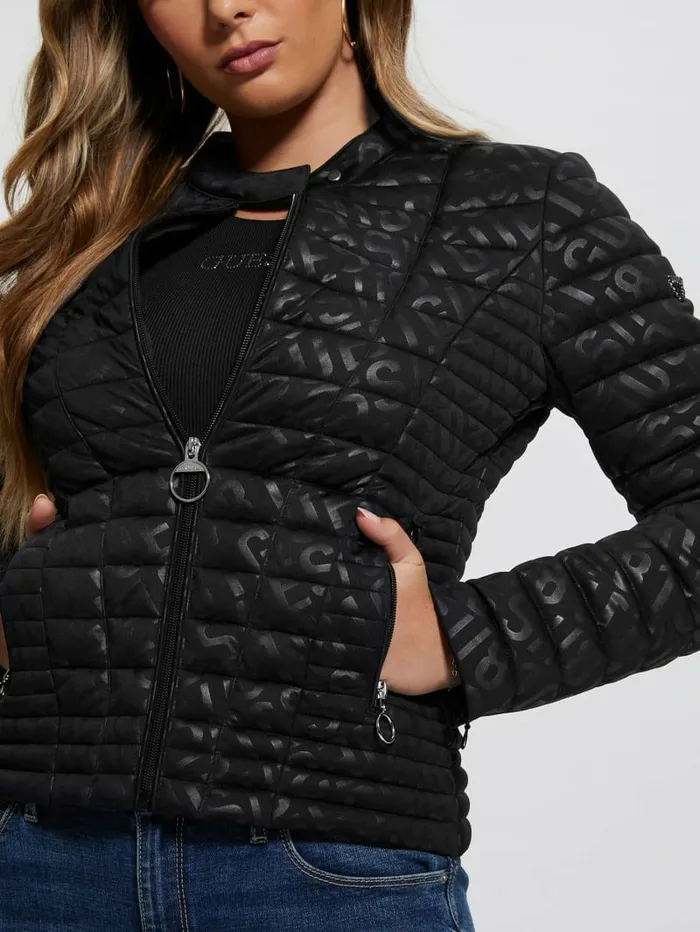 Jackets and Coats GUESS Women Vona Quilted Logo Jacket Black