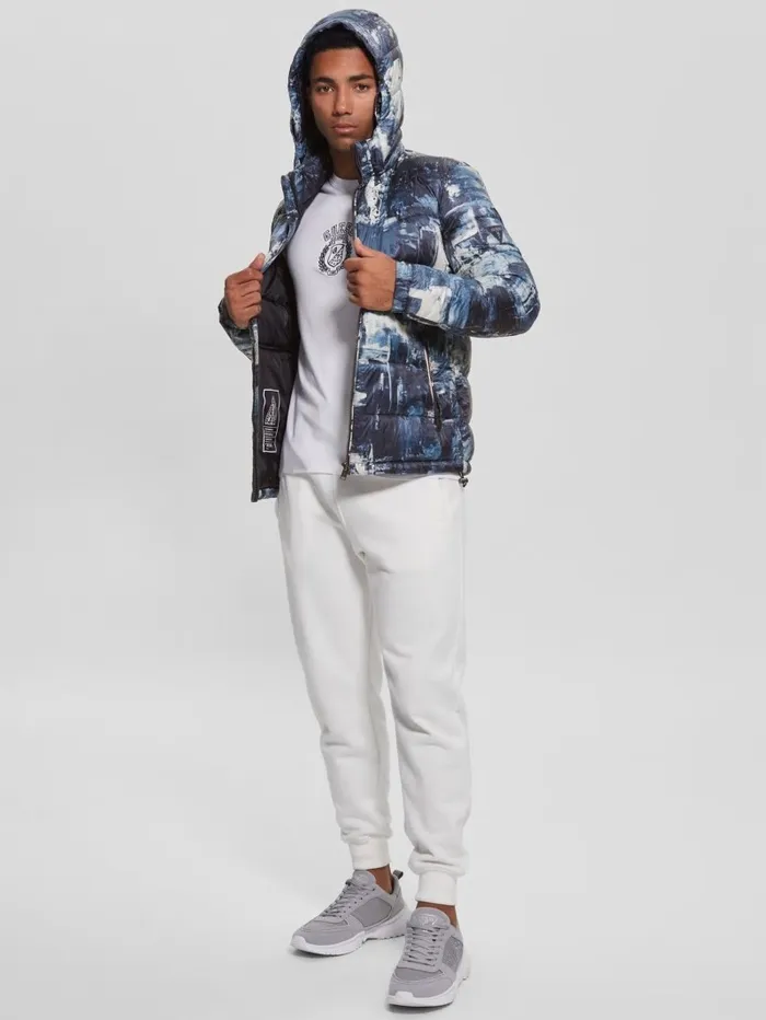 Jackets and Coats Men Eco UltraLightweight Puffer Jacket Blue Paint Aop Print GUESS Jackets and Coats Men Eco UltraLightweight Puffer Jacket Blue Paint Aop Print GUESS