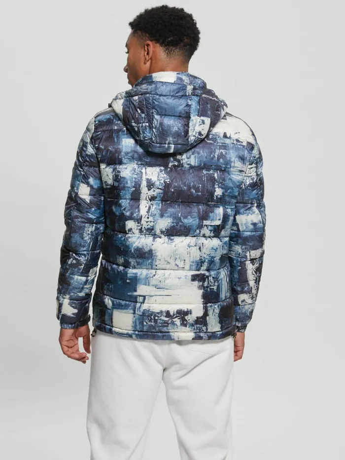 Jackets and Coats Men Eco UltraLightweight Puffer Jacket Blue Paint Aop Print GUESS Jackets and Coats Men Eco UltraLightweight Puffer Jacket Blue Paint Aop Print GUESS