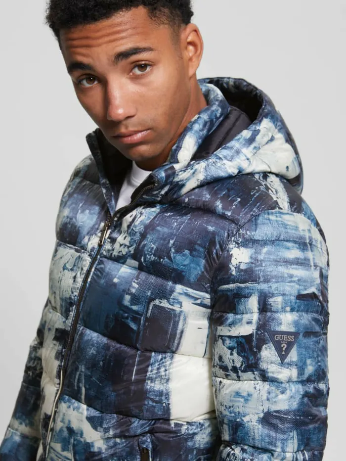 Jackets and Coats Men Eco UltraLightweight Puffer Jacket Blue Paint Aop Print GUESS Jackets and Coats Men Eco UltraLightweight Puffer Jacket Blue Paint Aop Print GUESS