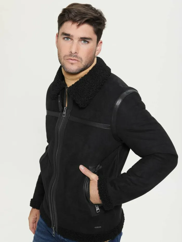 Jackets and Coats Men GUESS Eco FauxShearling Jacket Black