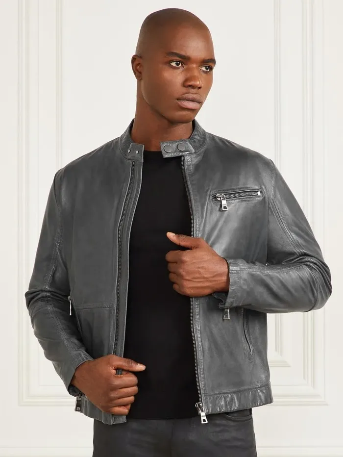 Jackets and Coats Men Leather Biker Jacket Black GUESS