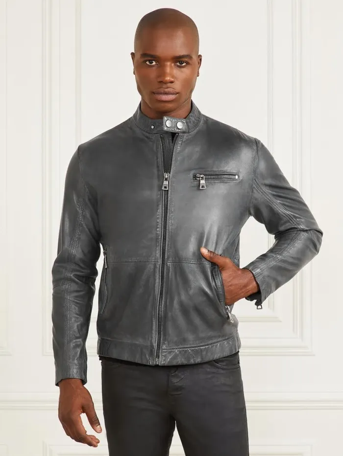 Jackets and Coats Men Leather Biker Jacket Black GUESS