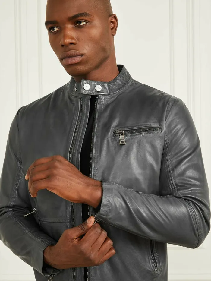 Jackets and Coats Men Leather Biker Jacket Black GUESS