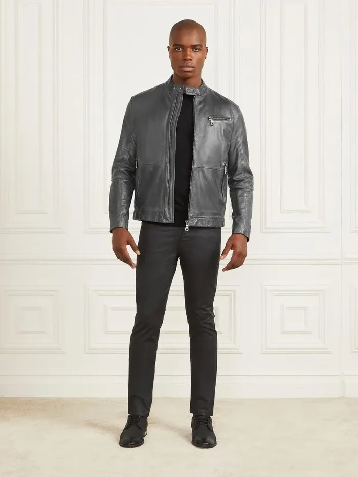Jackets and Coats Men Leather Biker Jacket Black GUESS