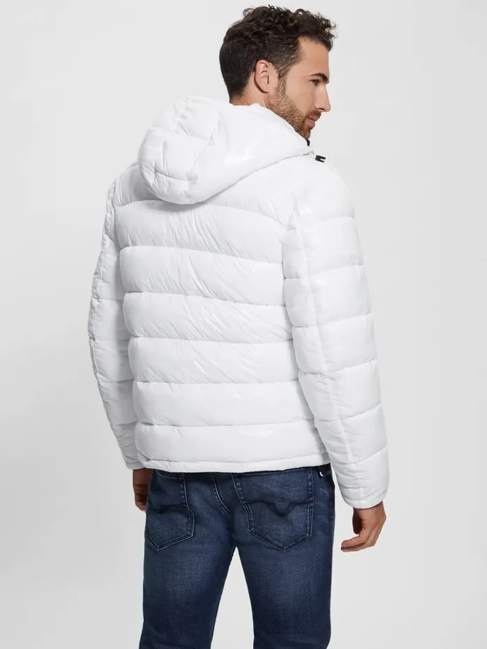 Jackets and Coats Men Shiny Hooded Puffer Jacket Pure White GUESS