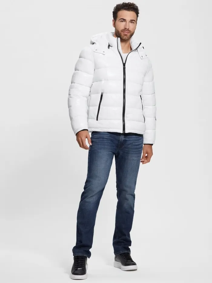 Jackets and Coats Men Shiny Hooded Puffer Jacket Pure White GUESS