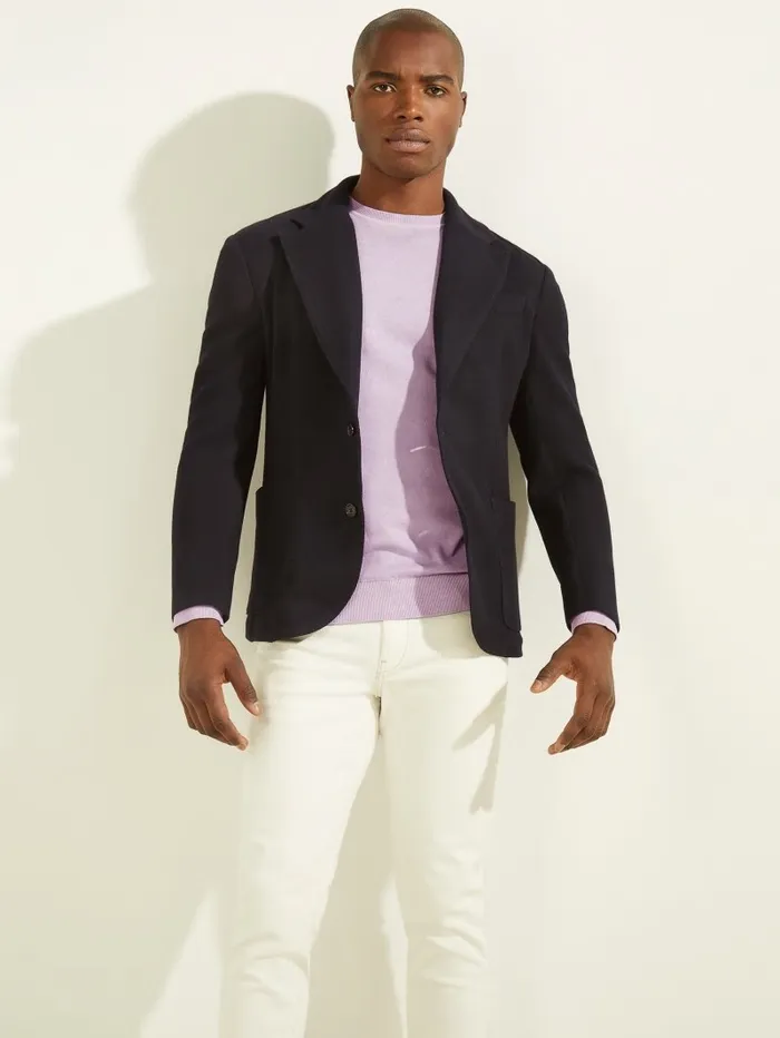 Jackets and Coats Men Slim Patch Pocketed Blazer Silk Blue GUESS