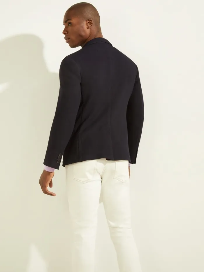 Jackets and Coats Men Slim Patch Pocketed Blazer Silk Blue GUESS Jackets and Coats Men Slim Patch Pocketed Blazer Silk Blue GUESS