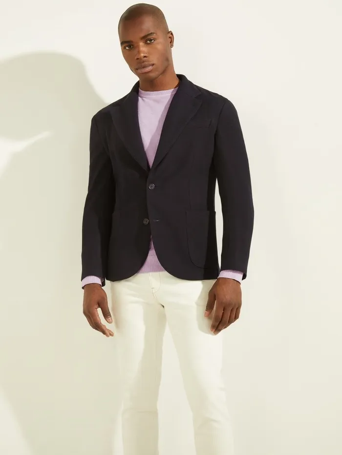 Jackets and Coats Men Slim Patch Pocketed Blazer Silk Blue GUESS Jackets and Coats Men Slim Patch Pocketed Blazer Silk Blue GUESS
