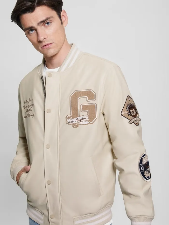 Jackets and Coats Varsity FauxLeather Flight Jacket Quicksand GUESS Men