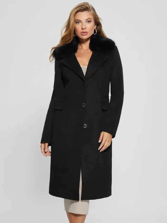Jackets and Coats Women GUESS Eco Laurence FauxFur Midi Coat Black