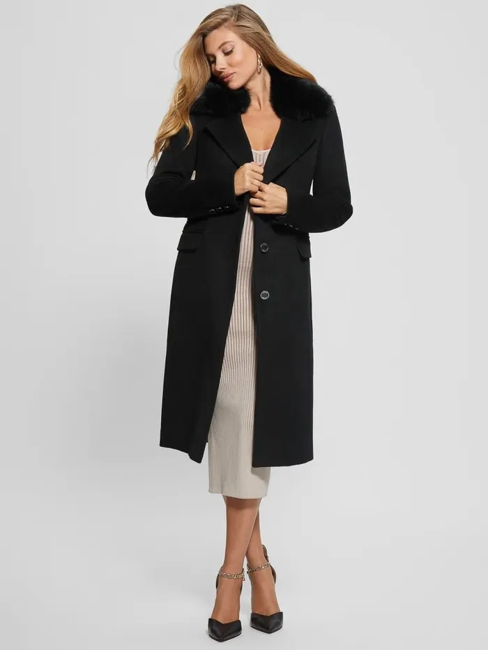 Jackets and Coats Women GUESS Eco Laurence FauxFur Midi Coat Black Jackets and Coats Women GUESS Eco Laurence FauxFur Midi Coat Black