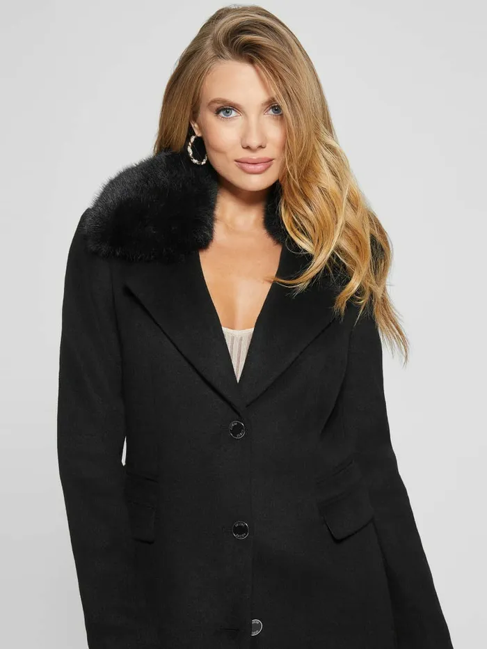 Jackets and Coats Women GUESS Eco Laurence FauxFur Midi Coat Black Jackets and Coats Women GUESS Eco Laurence FauxFur Midi Coat Black