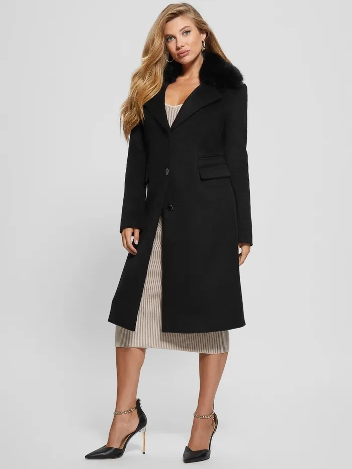 Jackets and Coats Women GUESS Eco Laurence FauxFur Midi Coat Black Jackets and Coats Women GUESS Eco Laurence FauxFur Midi Coat Black