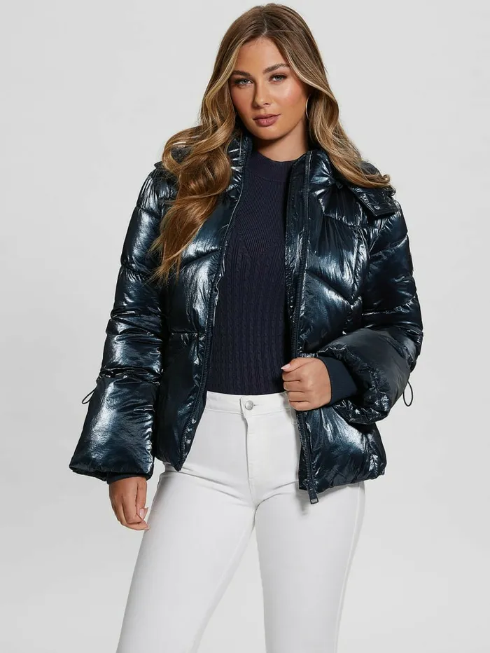 Jackets and Coats Women GUESS Paloma Nylon Puffer Hooded Jacket Navy Fiord Multi Jackets and Coats Women GUESS Paloma Nylon Puffer Hooded Jacket Navy Fiord Multi