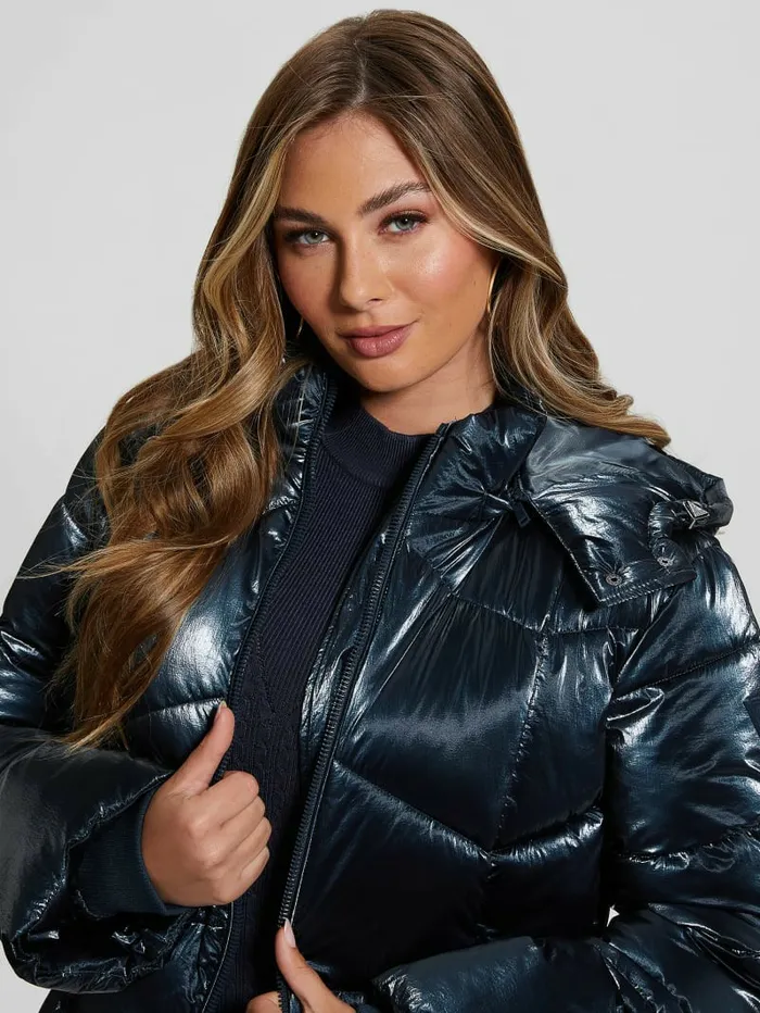Jackets and Coats Women GUESS Paloma Nylon Puffer Hooded Jacket Navy Fiord Multi Jackets and Coats Women GUESS Paloma Nylon Puffer Hooded Jacket Navy Fiord Multi