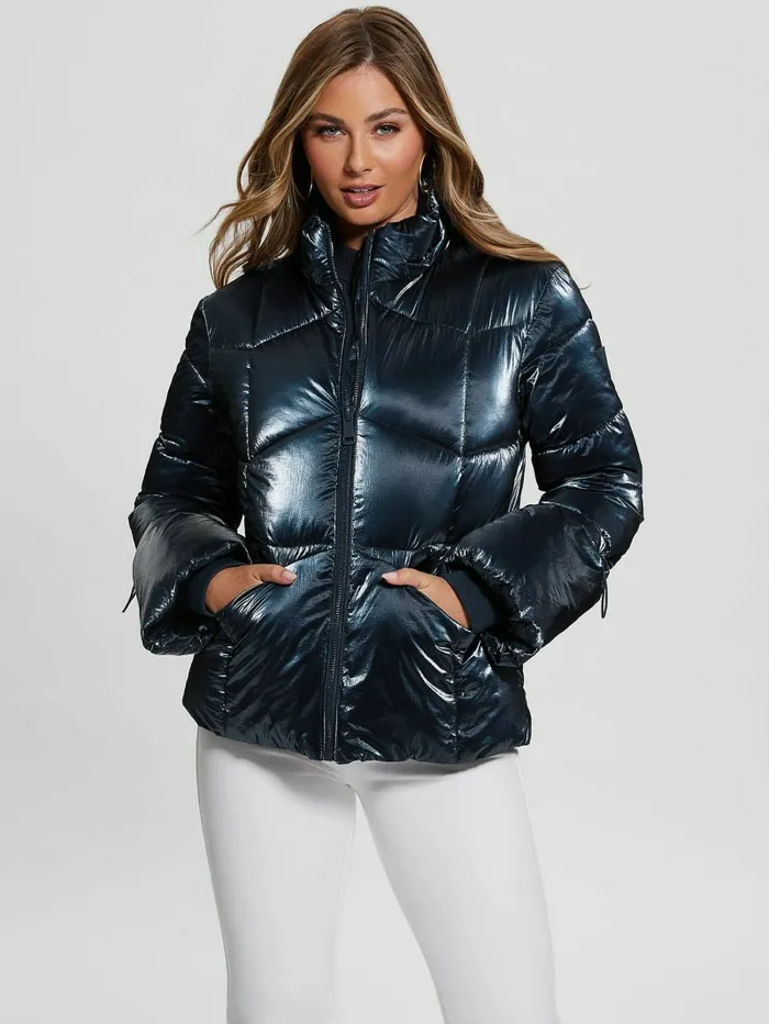 Jackets and Coats Women GUESS Paloma Nylon Puffer Hooded Jacket Navy Fiord Multi Jackets and Coats Women GUESS Paloma Nylon Puffer Hooded Jacket Navy Fiord Multi