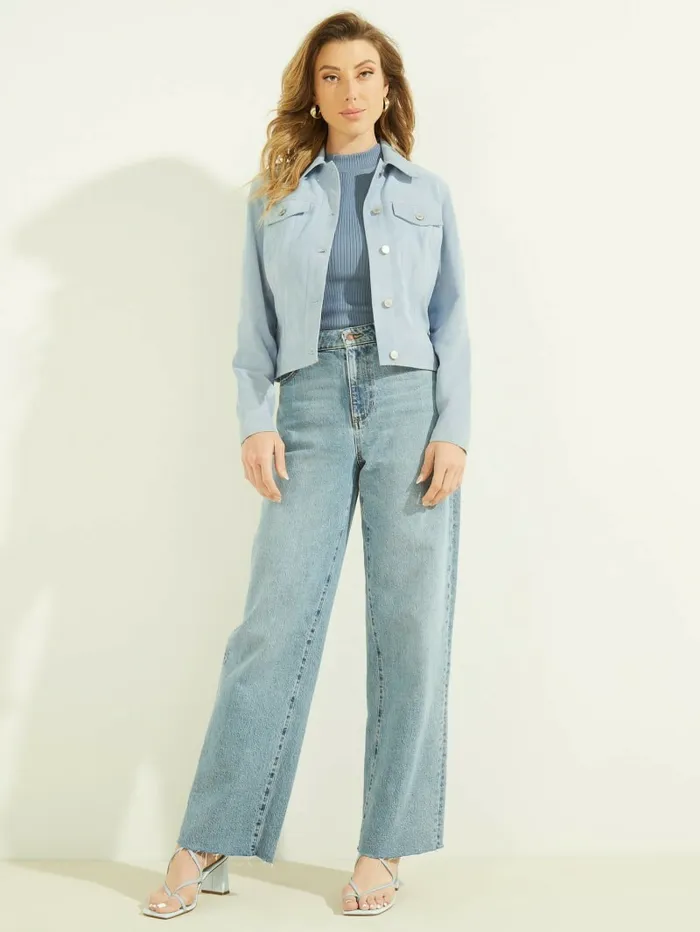 Jackets and Coats Women GUESS Rita Suede Leather Trucker Jacket Coronado Blue Jackets and Coats Women GUESS Rita Suede Leather Trucker Jacket Coronado Blue