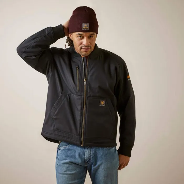 Jackets and Vests Men Ariat Rebar Stretch Canvas Bomber Jacket Black