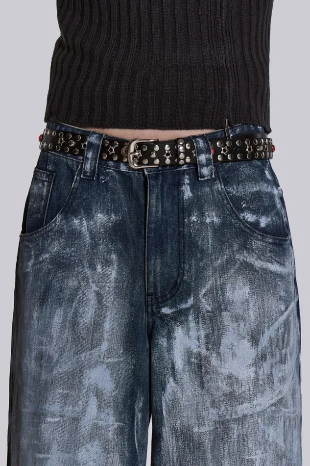 Jaded London Accessories Men Black Starstud Belt White