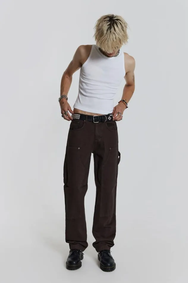 Jaded London Baggy Jeans Men Brown Carpenter Jeans In Skate Fit