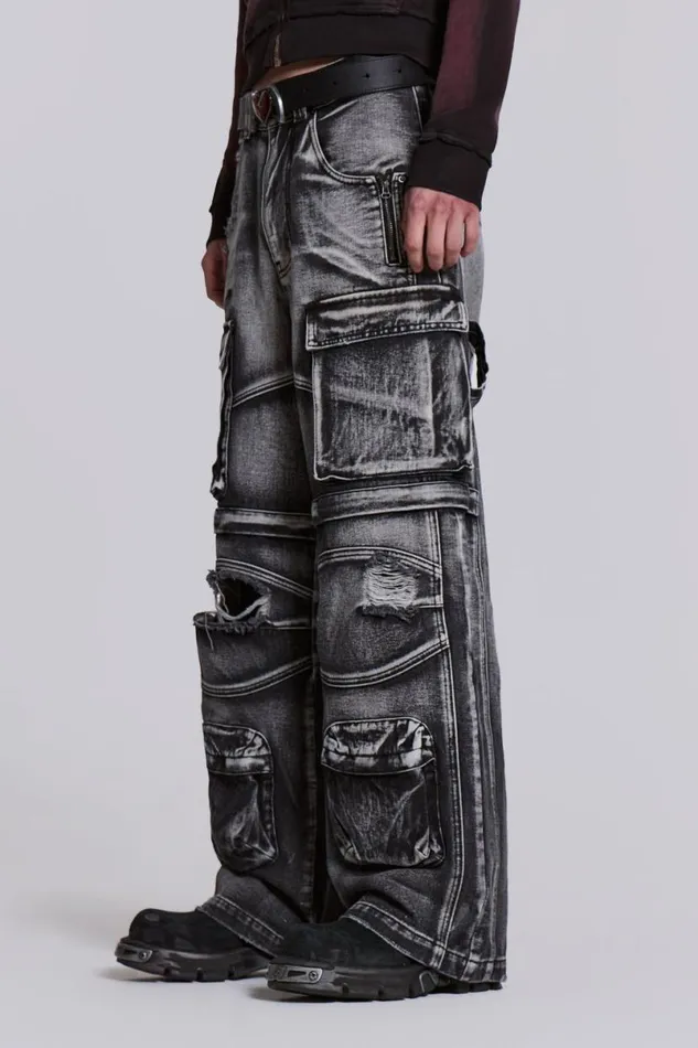 Jaded London Baggy Jeans Men Washed Black Apex Denim Cargos Black