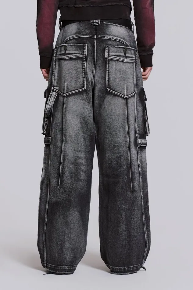 Jaded London Baggy Jeans Men Washed Black Apex Denim Cargos Black