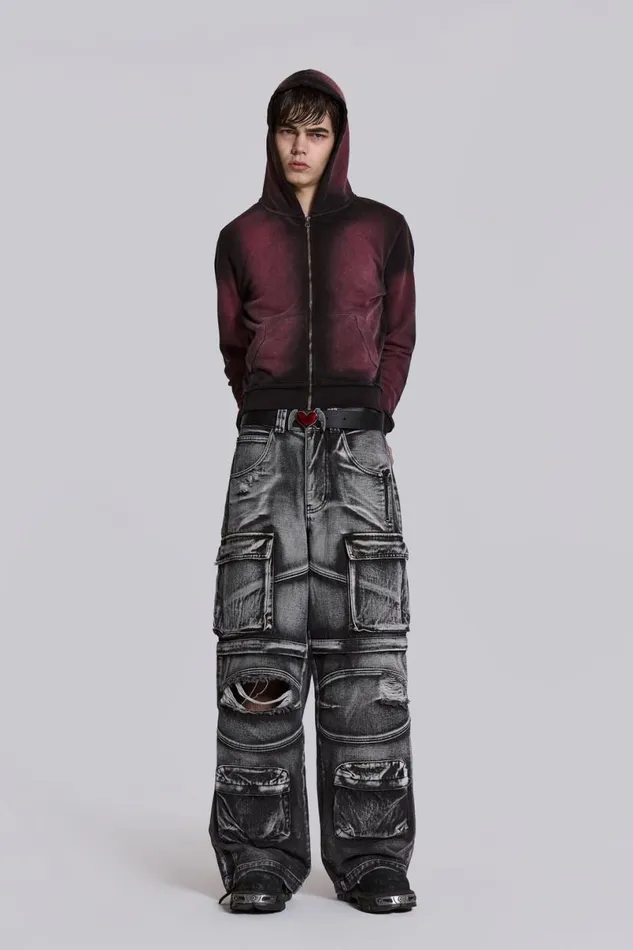 Jaded London Baggy Jeans Men Washed Black Apex Denim Cargos Black
