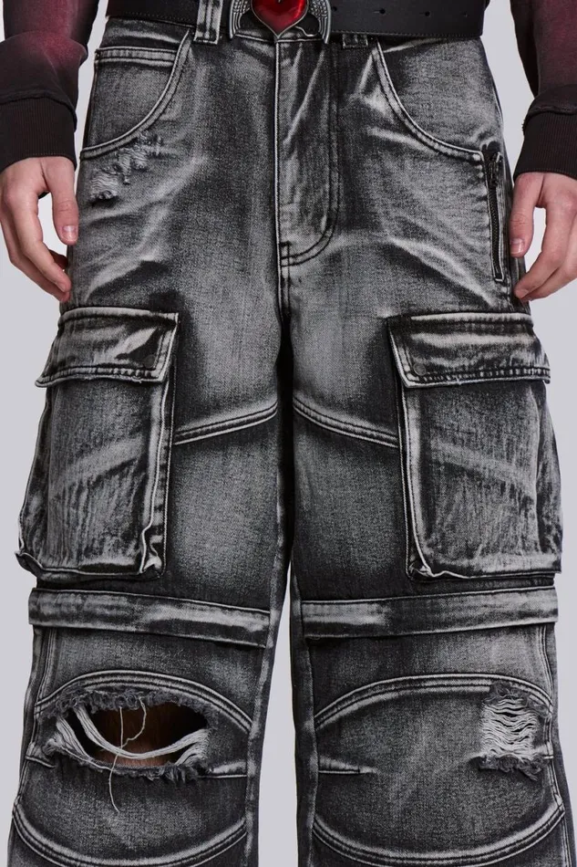 Jaded London Baggy Jeans Men Washed Black Apex Denim Cargos Black