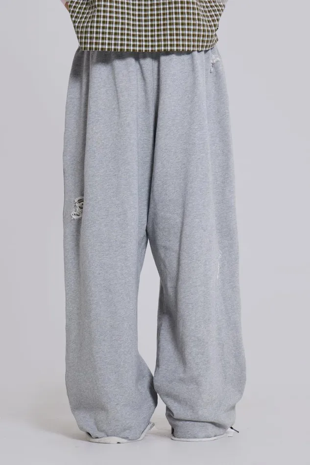 Jaded London Baggy Joggers and Sweatpants WomenUnisex Distressed Grey Marl Baggy Monster Joggers Grey