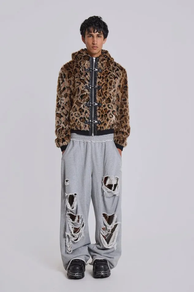 Jaded London Baggy Joggers and Sweatpants WomenUnisex Distressed Grey Marl Baggy Monster Joggers Grey