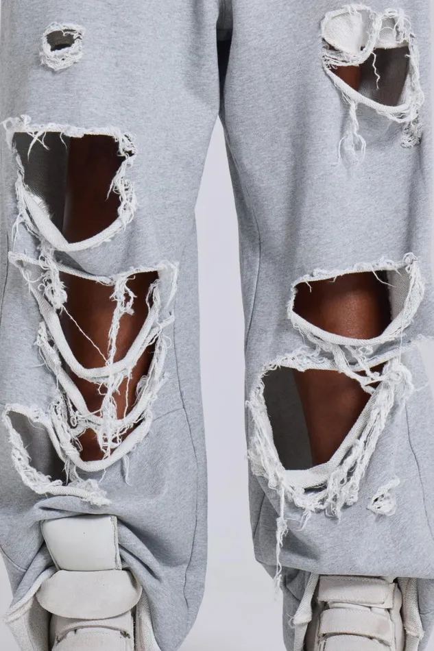 Jaded London Baggy Joggers and Sweatpants WomenUnisex Distressed Grey Marl Baggy Monster Joggers Grey