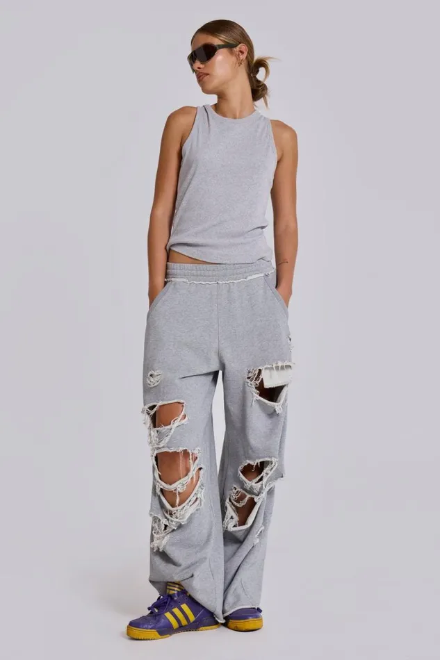 Jaded London Baggy Joggers and Sweatpants WomenUnisex Distressed Grey Marl Baggy Monster Joggers Grey