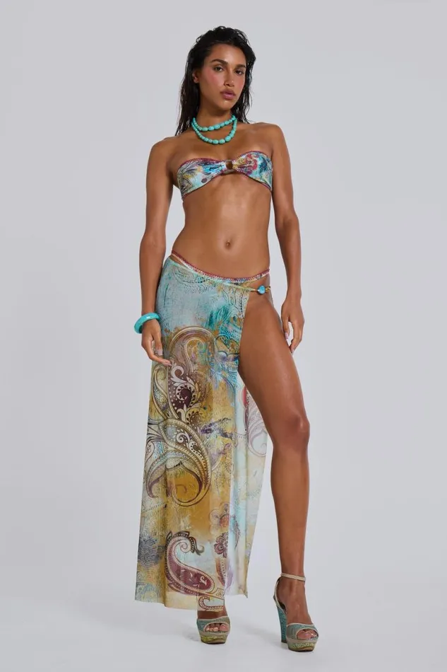 Jaded London Beach Skirts and Dresses Women Daria Mesh Maxi Sarong Skirt With Beaded Trim Multi