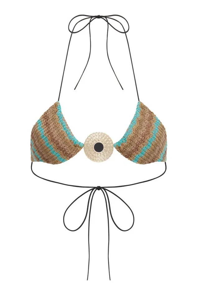 Jaded London Bikini Tops Women Allure Striped Knit Micro Triangle Bikini Top Blue