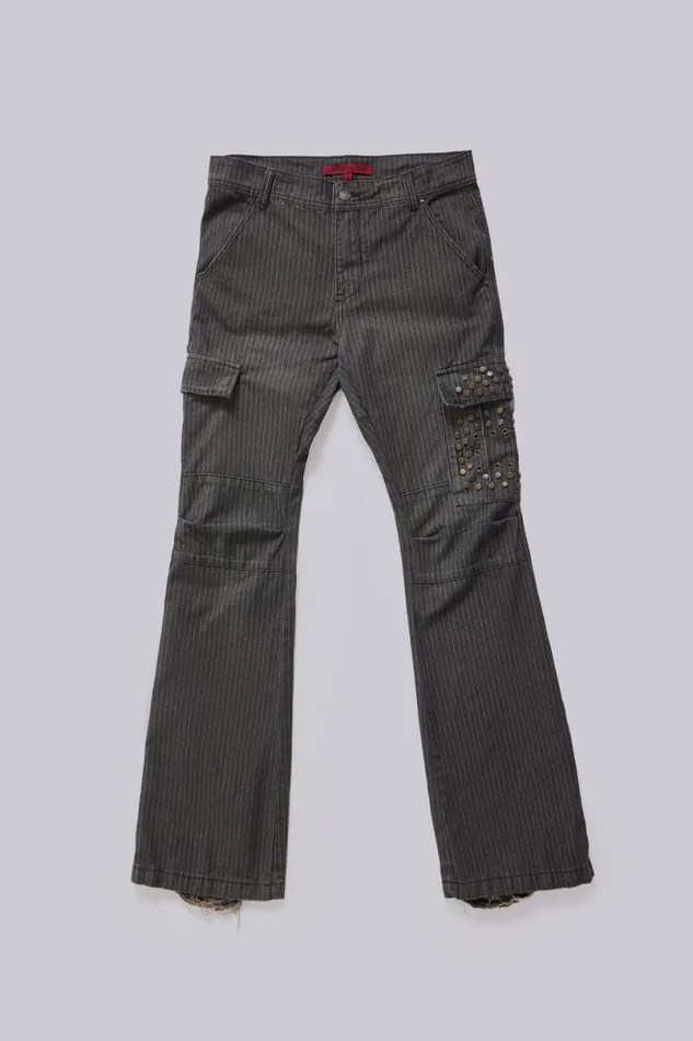 Jaded London Bootcut Jeans Men Kita Bootcut Pinstripe Cargo Pants Blue