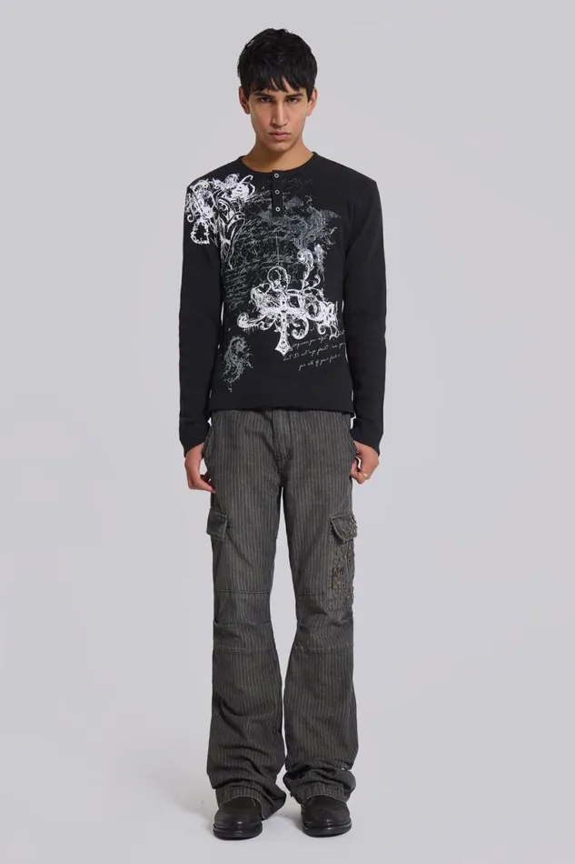 Jaded London Bootcut Jeans Men Kita Bootcut Pinstripe Cargo Pants Blue