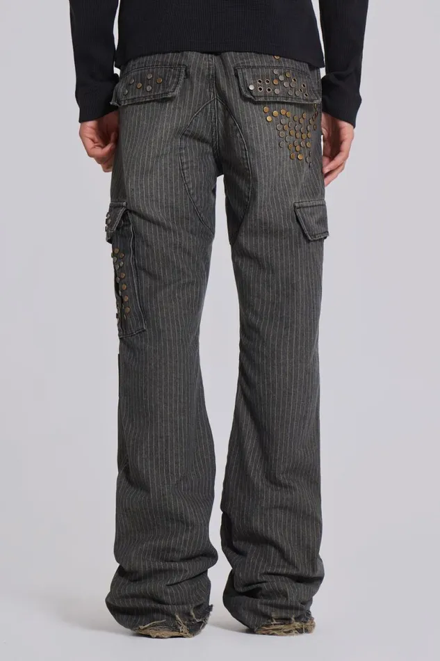 Jaded London Bootcut Jeans Men Kita Bootcut Pinstripe Cargo Pants Blue